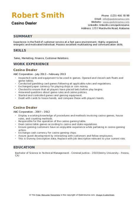 casino dealer resume sample